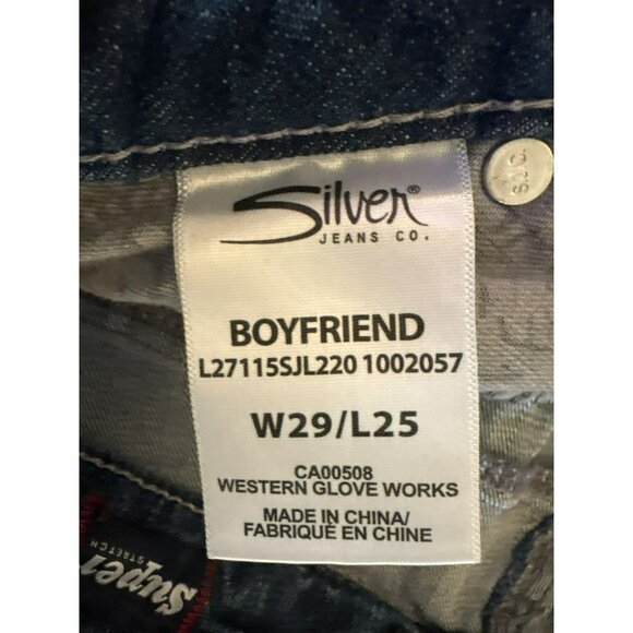 Silver Jeans Super Stretch Boyfriend Distressed Mid-Rise Cropped Jeans W29/L25 - Picture 4 of 11